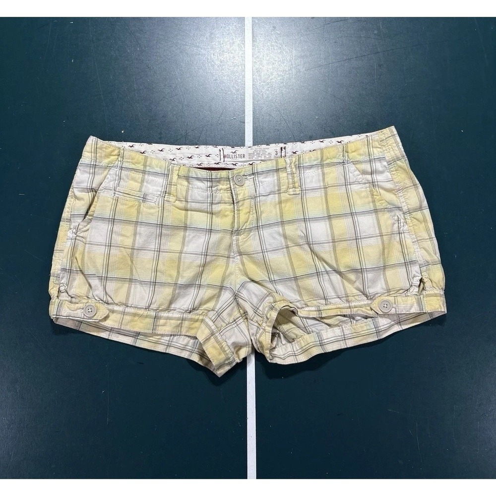 Vintage Y2K Hollister Plaid Micro Mini Shorts Size 3 Pastel Yellow Low Rise